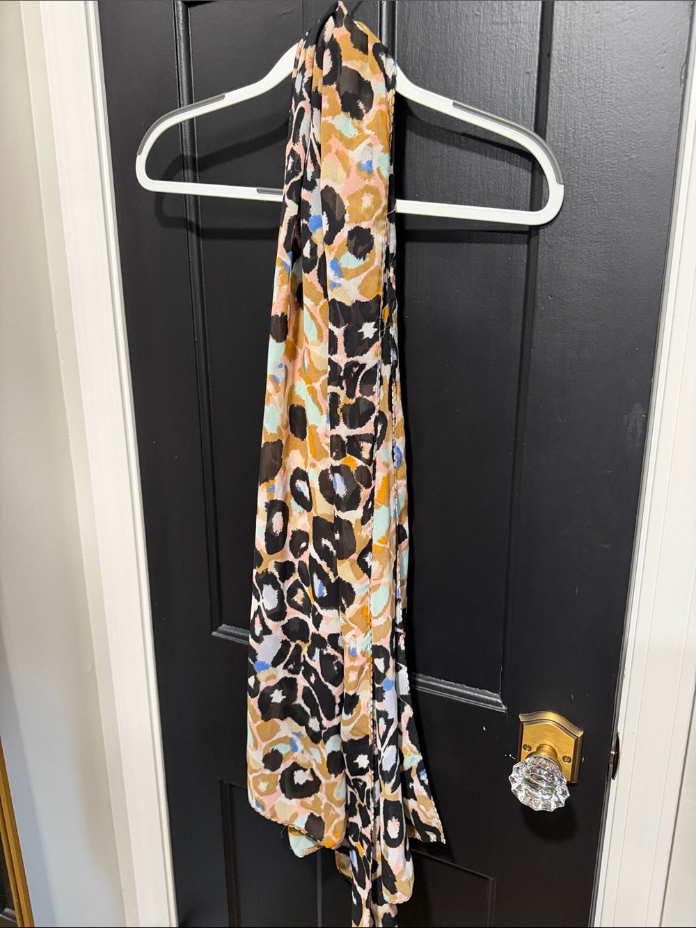Leopard Print Lightweight Scarf in Tan, Black & Pastel Accents